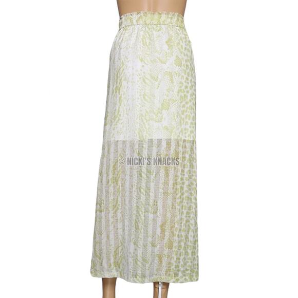 All Saints Clara Noche White Green Animal Print Sheer Midi Skirt Pull On Size 12 - Picture 5 of 11